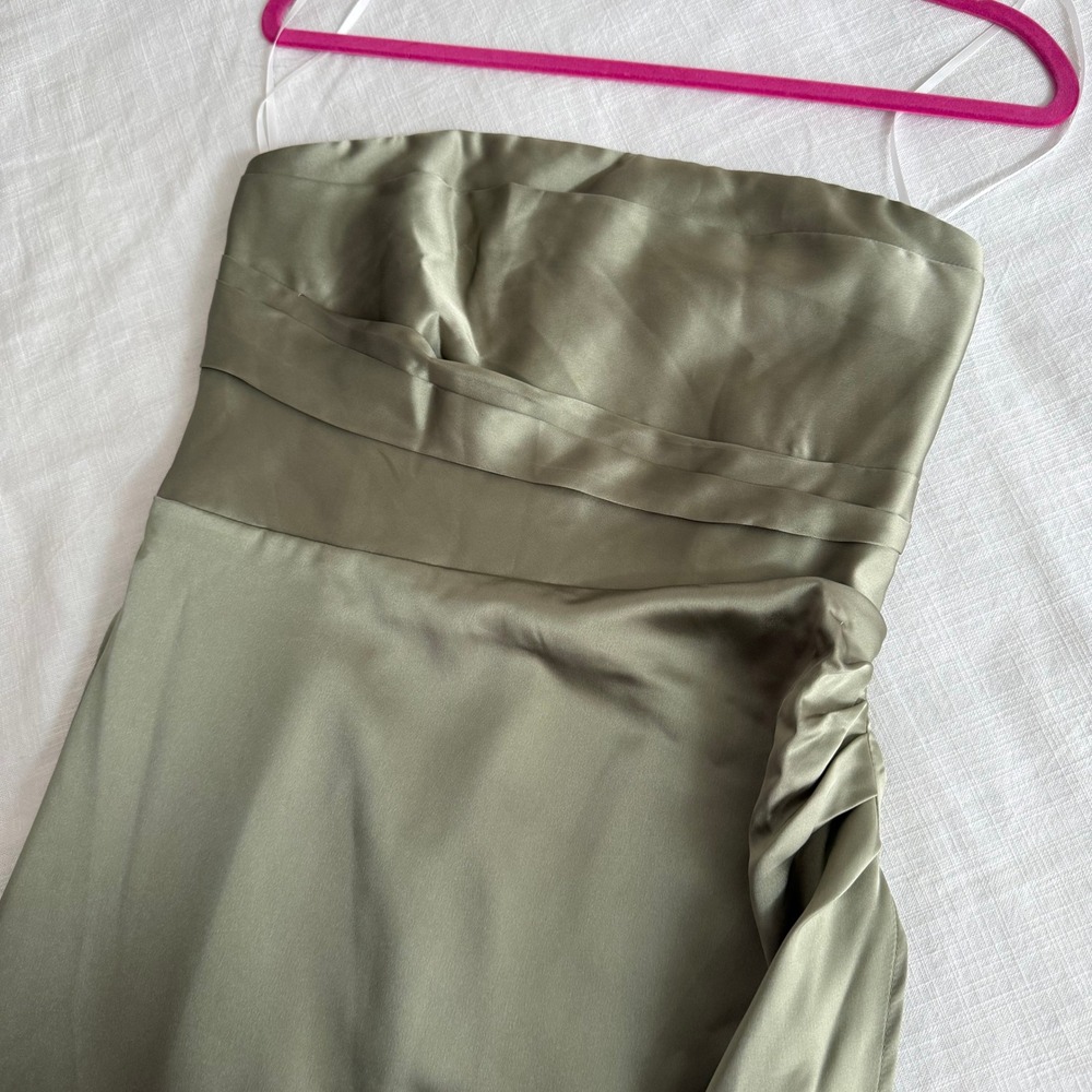 Petal‎ and Pup Sage Green Satin Strapless Maxi Dress Side Slit Size Medium - Picture 6 of 7